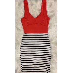 Orange black and white striped bodycon dress